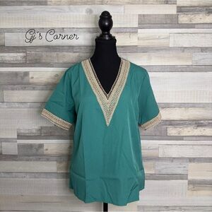 V-Neck Top with Lace Trim